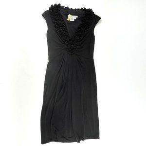 Maggy London Sleeveless Black Dress V-Neck Floral Embellishment Sz. 2 Cocktail